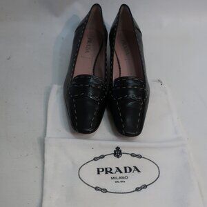 Authentic Womens Prada Black Pink Leather Buffalo City Loafer Pumps 37 US/7